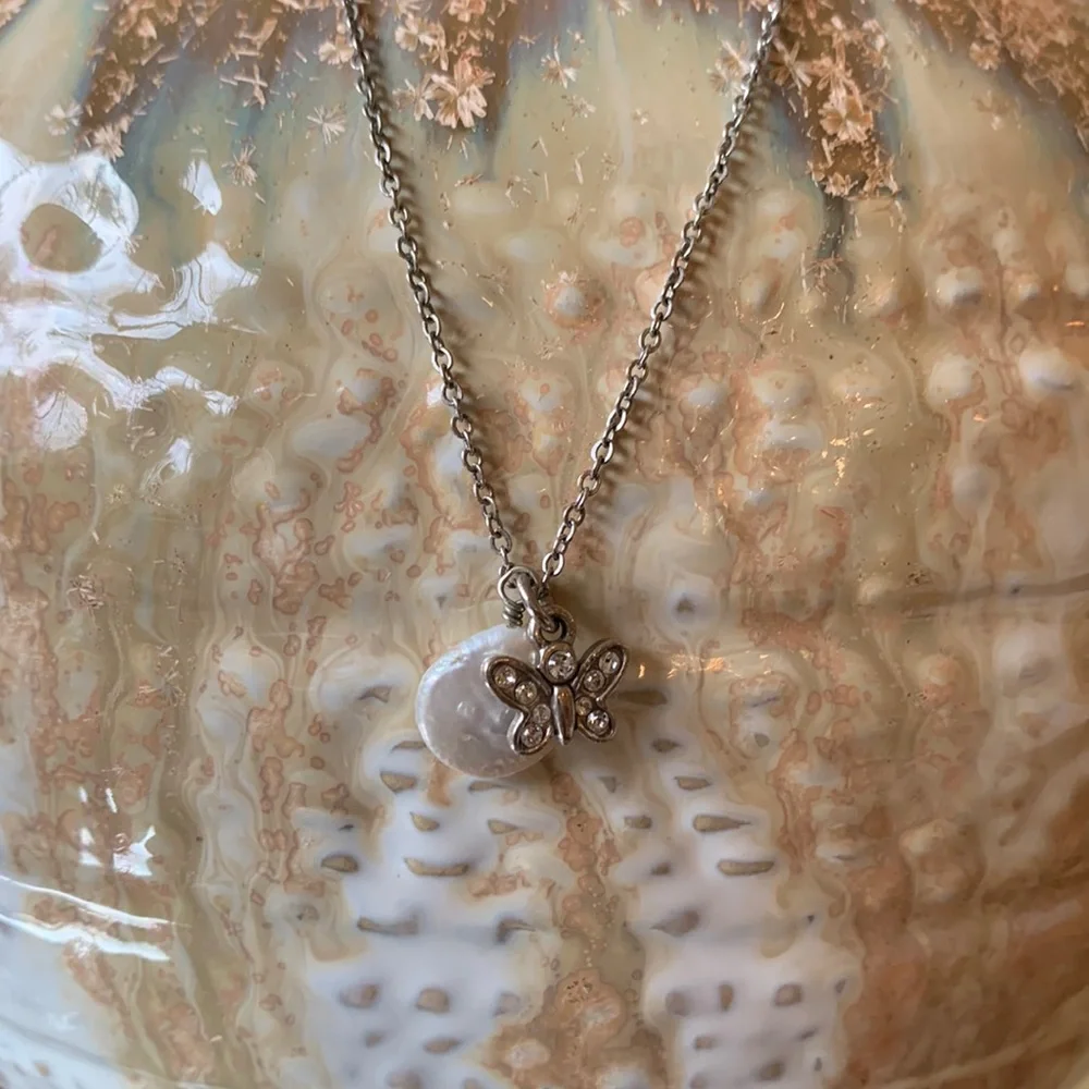 Adorable Brighton Crystal Butterfly Pendant and Mother of Pearl Charm Necklace - Picture 2 of 3